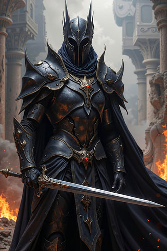 Dark Fantasy Wandbild: MORVAREX – Der Ritter der zerstörten Tempel