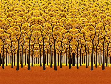 Gouden herfstbos - Betoverende herfstbosillustratie van Ramy Salah Hefny
