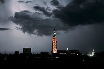 Lightning with the Great Church of Breda by Desmond Berger