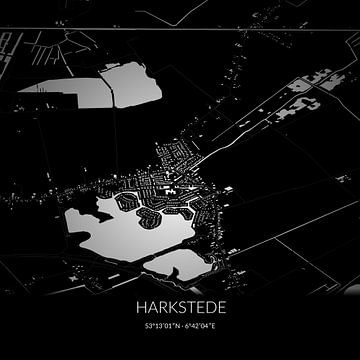 Zwart-witte landkaart van Harkstede, Groningen. van Rezona