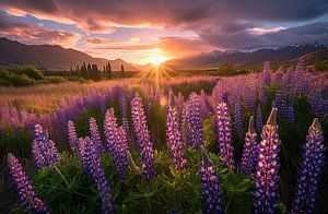 Lupinen beim Sonnenuntergang