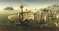 Bateaux portugais au large d'une côte rocheuse, cercle de Joachim Patinir par Des maîtres magistraux Aperçu