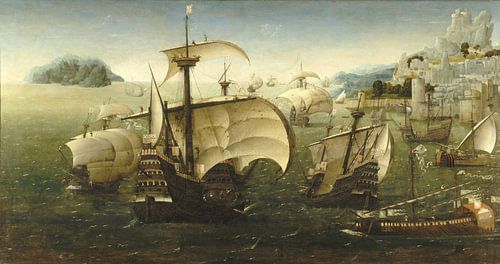 Portugese boten voor een rotsachtige kust, cirkel van Joachim Patinir