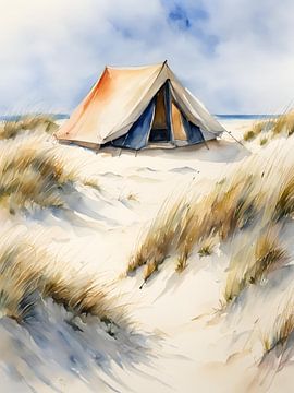 Tent in de duinen, aquarel van Kim Karol / Ohkimiko