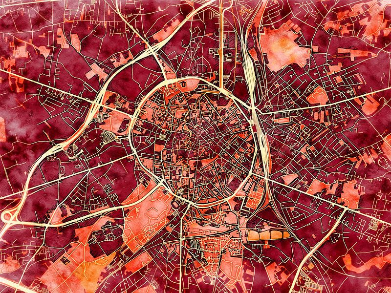 Kaart van Leuven in de stijl 'Amber Autumn' van Maporia