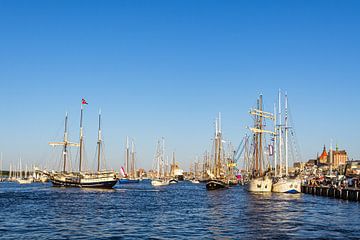 Zeilschepen op de Warnow tijdens de Hanse Sail in Rostock van Rico Ködder