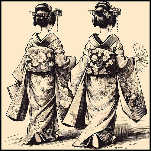 2 geishas with their backs to the street