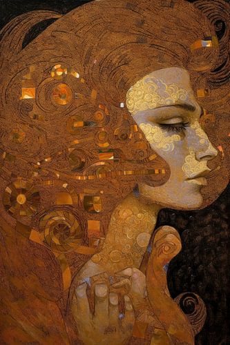 Portrait en bronze avec mosaïque et pointillisme sur Digitale Schilderijen