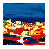 Silkscreen art in color of Mijas in Spain