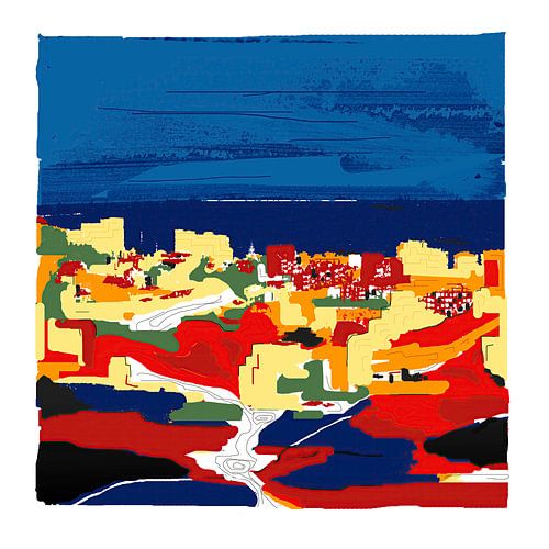 Silkscreen art in color of Mijas in Spain