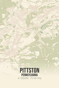 Vintage landkaart van Pittston (Pennsylvania), USA. van MijnStadsPoster