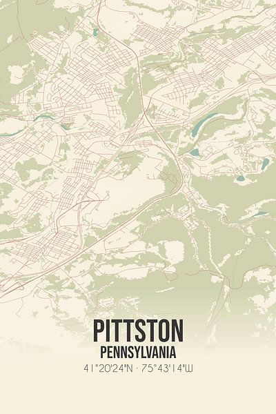 Carte ancienne de Pittston (Pennsylvanie), USA. par Affiches de lieux
