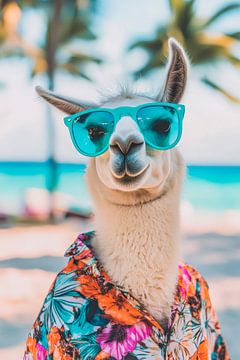 Lama mit Sonnenbrille am Strand von Poster Art Shop