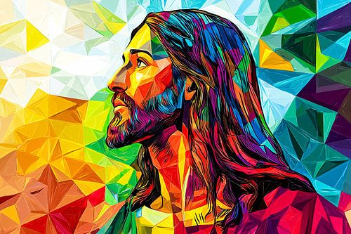 Geometrisch portret in felle kleuren