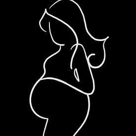 Lijntekening "zwanger" zwart wit versie van Schildermijtje Shop