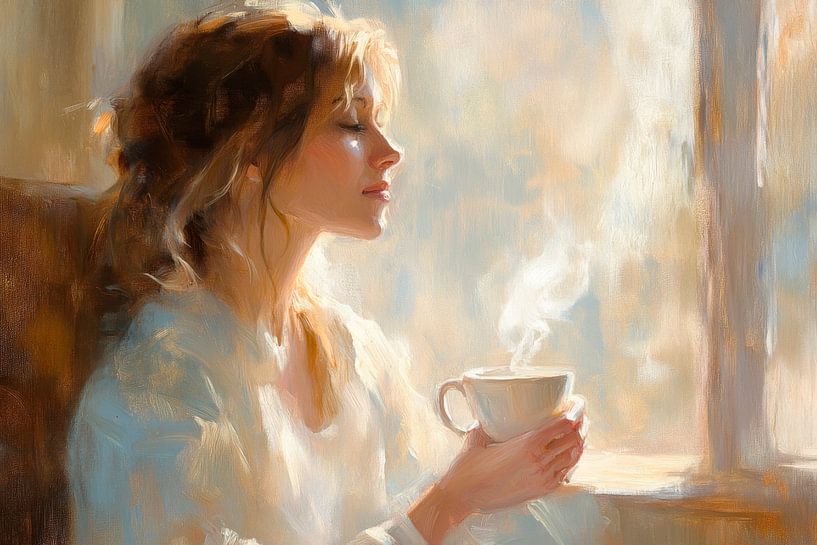 Kaffeegenuss am Fenster von Poster Art Shop