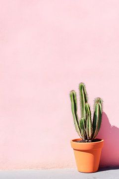 Cactus voor een roze muur van Poster Art Shop