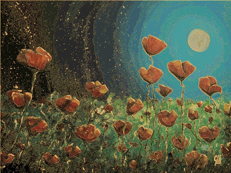 Mohnblumen bei Nacht 2 von Greta Lipman