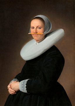 Portret van Adriana Croes, Johannes  Cornelisz. Geschilderd door Verspronck met potlood van Maarten Knops