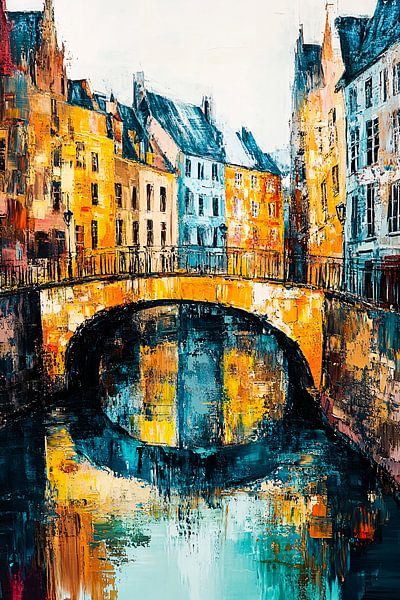 Bunte Stadt mit Wasserbrücke von Art & Soul Creations