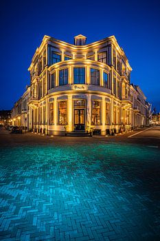 Gold hotel in blue hour
