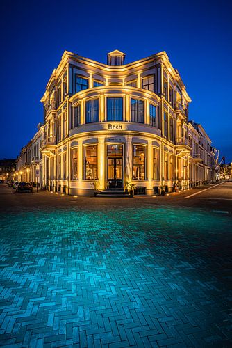 Gold hotel in blue hour