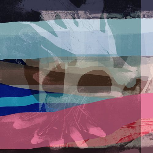 Terra Blue. Modern abstract landschap in turquoise, bruin, roze.