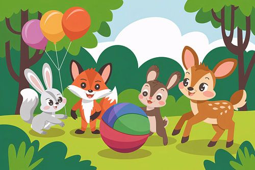 Bosdieren spelen samen vrolijk