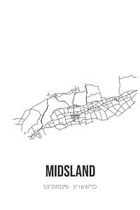 Midsland (Fryslan) | Carte | Noir et blanc sur Rezona