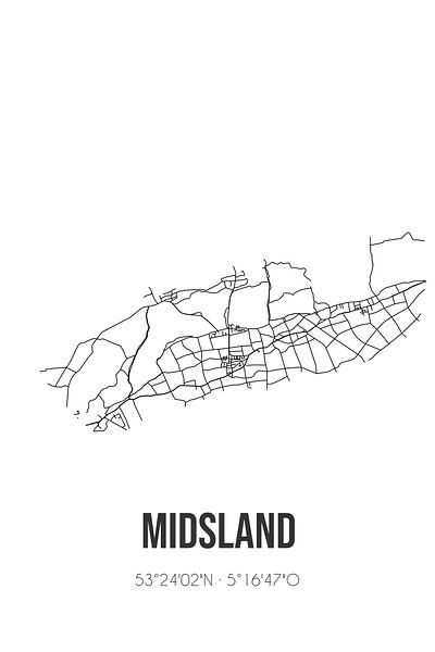 Midsland (Fryslan) | Map | Black and white by Prints of Place