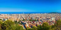 Panoramic view of Barcelona city from the mountain.