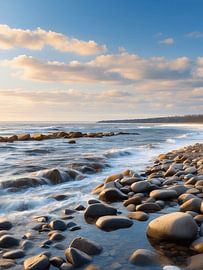 Gelassenes Steinufer in der Abenddämmerung von Artistic