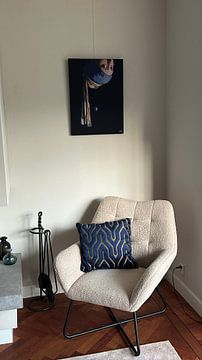 Klantfoto: Vermeer Meisje met de Parel Ondersteboven - popart zwart van Miauw webshop