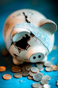 Kaputtes Sparschwein mit Münzen von Poster Art Shop