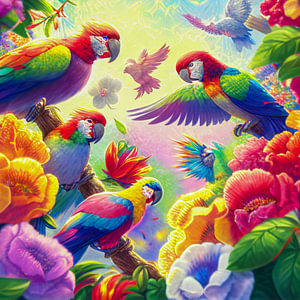 Papageien auf dem Ast, Gemälde ART Illustration