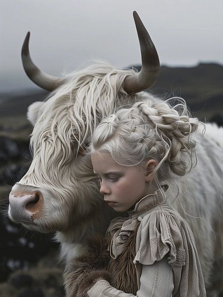 little girl hugging a cattle by haroulita