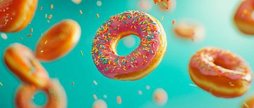 Kleurrijke donuts in zero gravity van Poster Art Shop