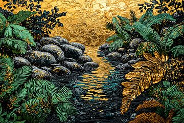Gouden rivier en bladeren kunst van Imperial Art House