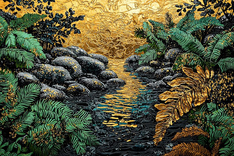 Gouden rivier en bladeren kunst van Imperial Art House