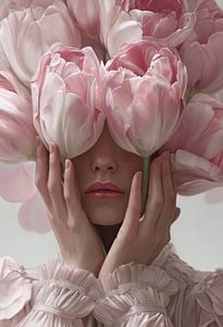 Soft Bloom – Elegantes Porträt mit Tulpen und sanften Farbtönen