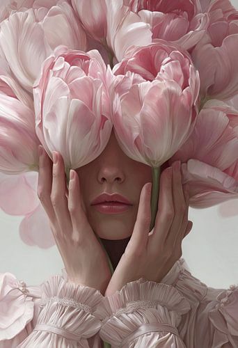 Soft Bloom – Elegantes Porträt mit Tulpen und sanften Farbtönen