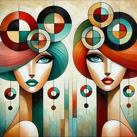 Deux femmes emblématiques dans un monde abstrait sur Marijke Trienekens