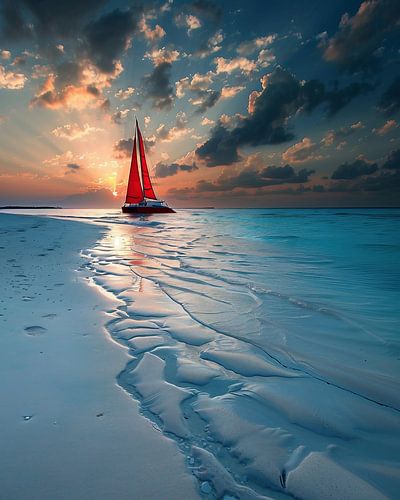 Bateau rouge, éclat du soir