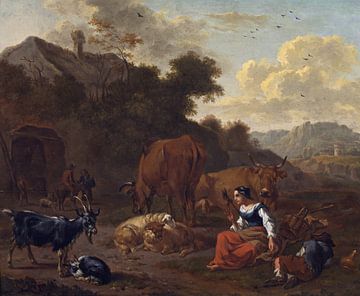 Landschaft mit Spinner und Vieh, Dirck van Bergen
