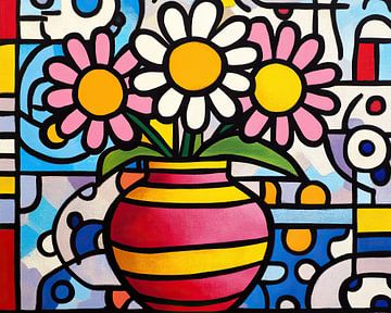 Vase Flowers | Vase with Coloured Flowers by ARTEO Paintings
