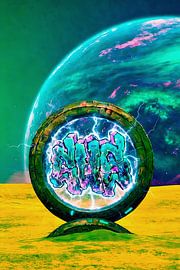 Futuristisches Weltraum-Planeten-Stargate-Graffiti von Gawsr Graff | Christian Nordahl