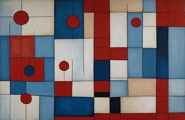 Rote und blaue Figuren abstrakt von De Muurdecoratie