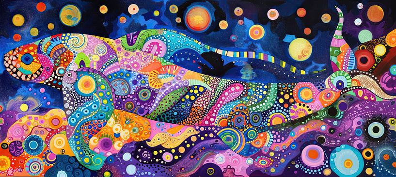 Abstrakte Weltraumfische | Stellar Marinelife Odyssey von Kunst Laune