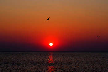 Red sunset by the sea - North Sea