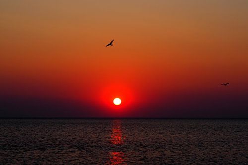 Roter Sonnenuntergang am Meer - Nordsee von Edeltraut K. Schlichting